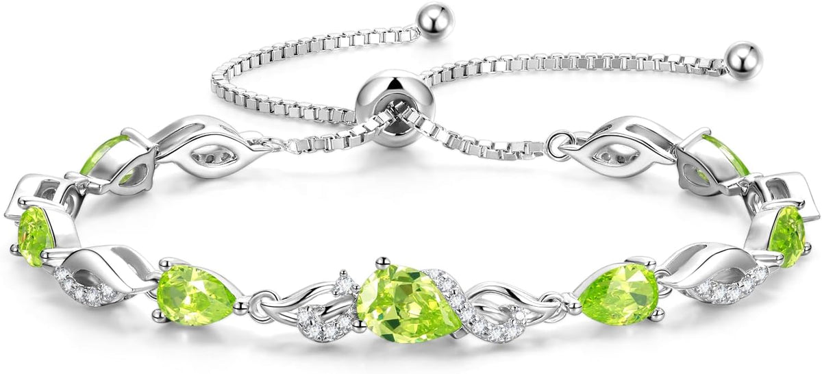 FANCIME Pulsera de piedra natal para mujer Pulsera de tenis ajustab...