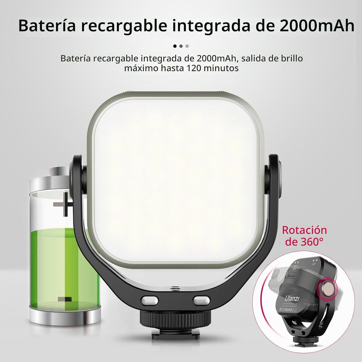 ULANZI VL66 RGB ajustable recargable 2500-6500K - Mini luz portátil...