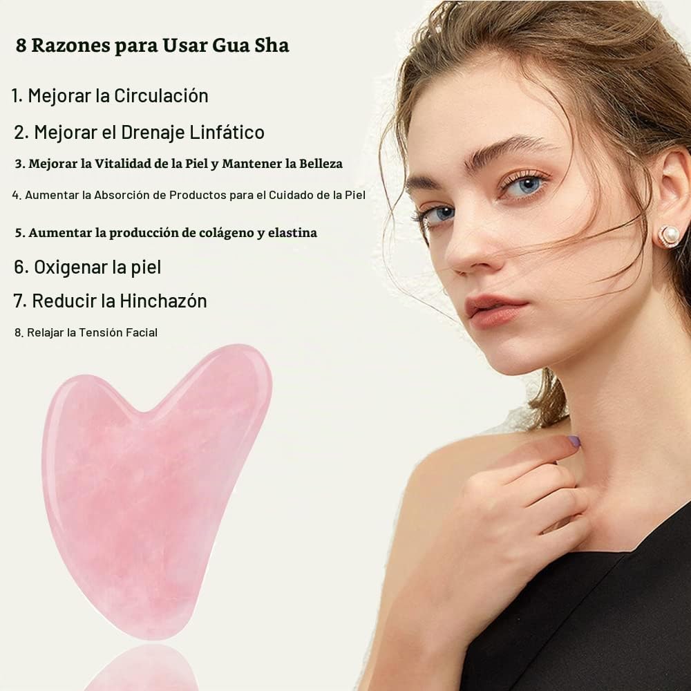 Ditind Herramientas Faciales Gua Sha de Cuarzo Rosa, GuaSha para To...
