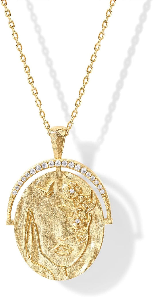 PAVOI Collar con Colgante de Moneda Ovalada Martillada Grabada Chap...