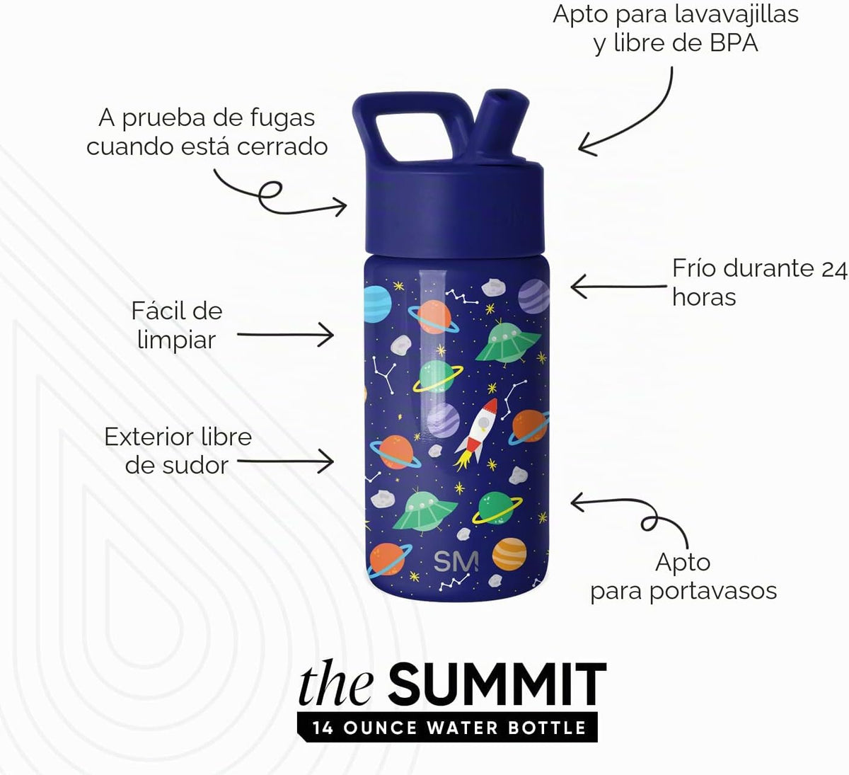 Simple Modern Summit - Botella de agua con tapa con pajilla, vaso d...