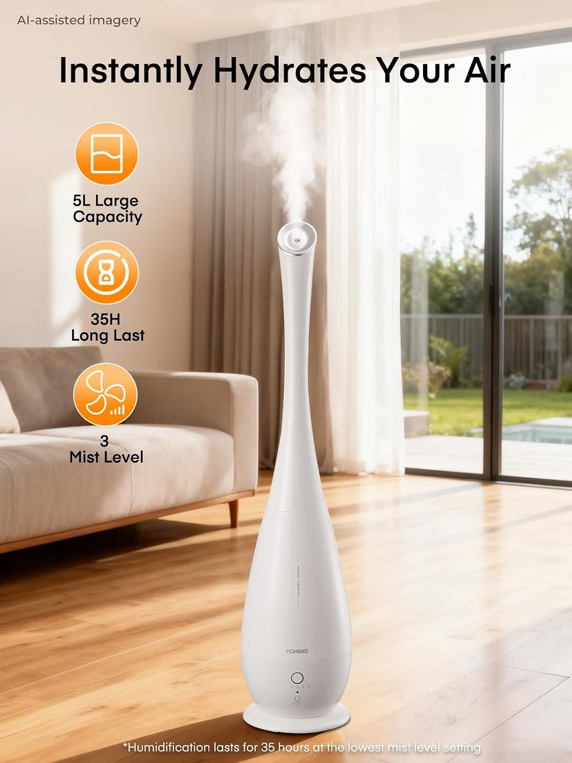 FOHERE Humidificadores para dormitorio, habitación grande, 5 L, hum...