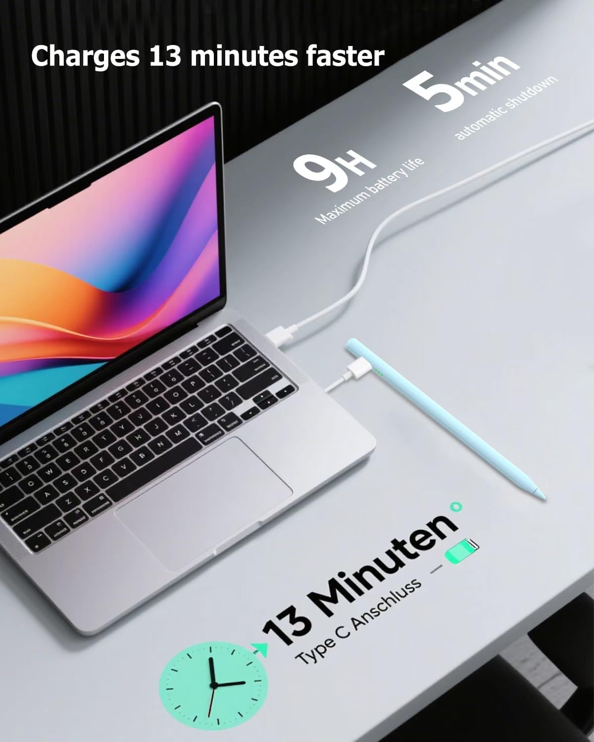 Lápiz óptico azul para iPad Pro Air Mini 2018-2026, carga rápida de...