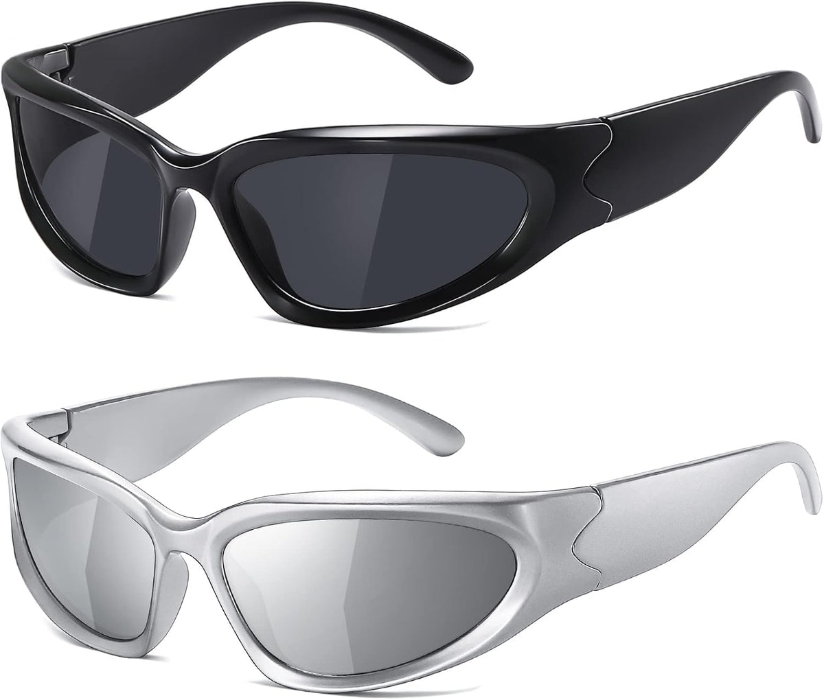JASPIN Y2K Gafas de Sol Envolventes para Mujeres y Hombres, Plata,...