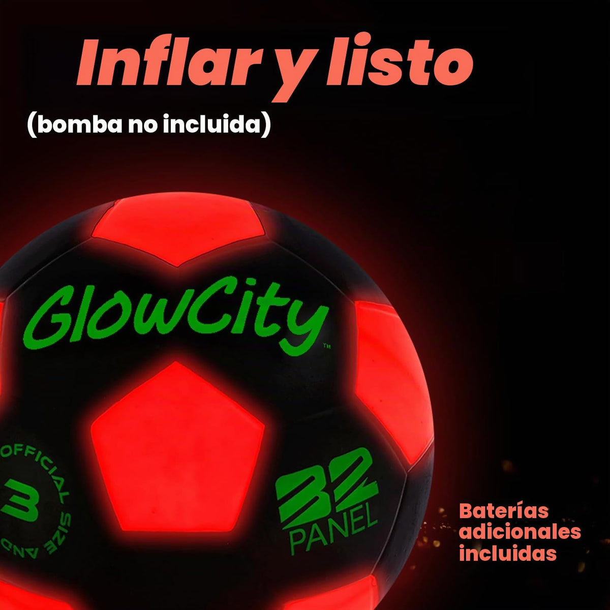 GlowCity Balón de fútbol que brilla en la oscuridad - Tamaños 3, 4,...