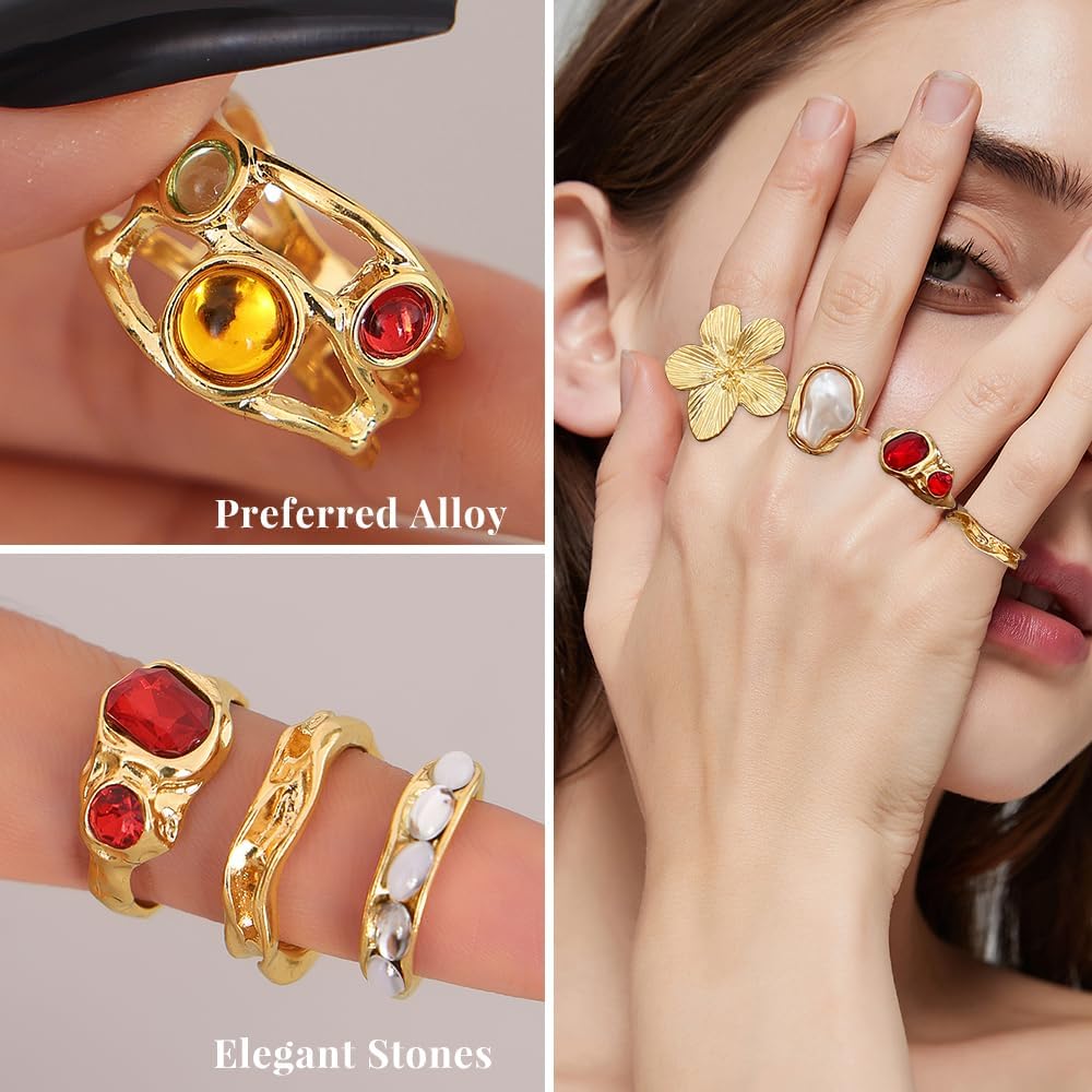KISS WIFE Anillos apilables de oro para mujer, delicado juego de an...