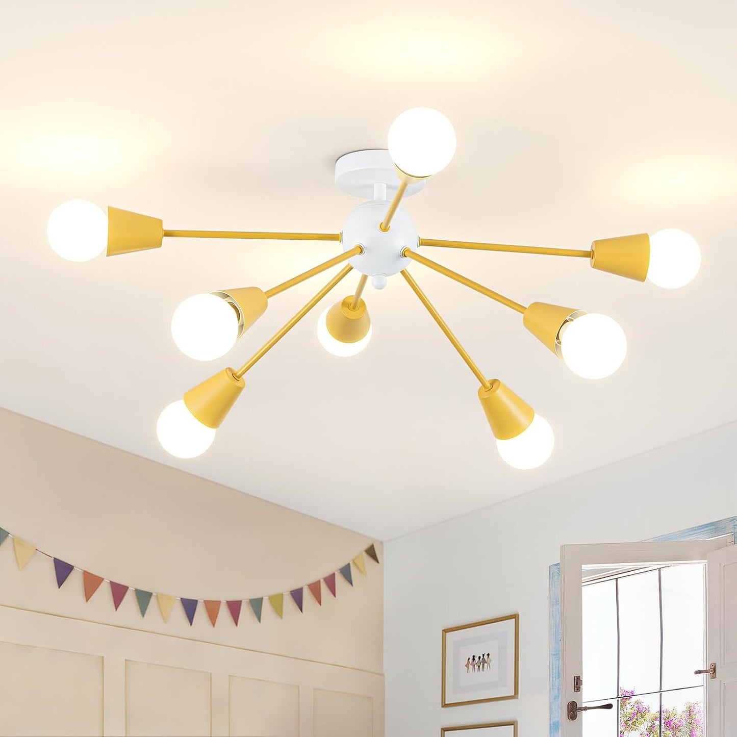 Ymlii Lámpara de techo amarilla Sputnik, 8 luces de techo para niño...