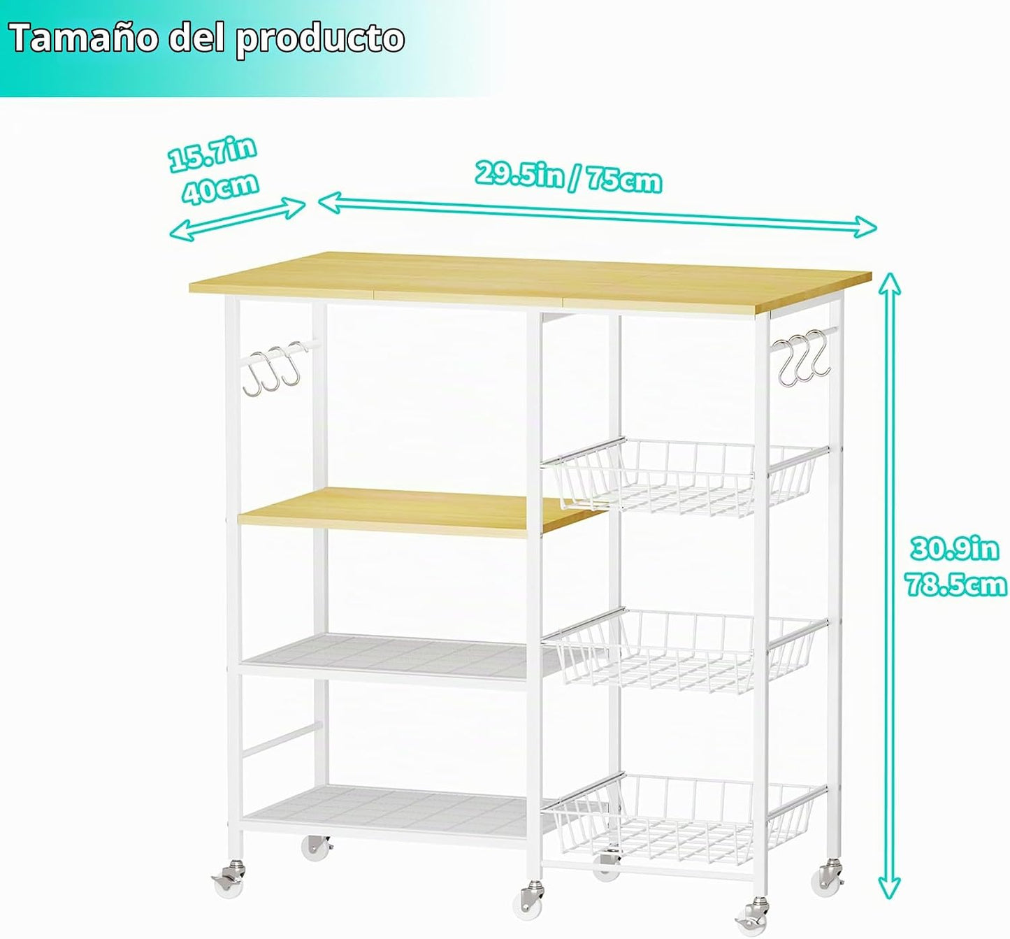 HapiRm Carrito de cocina con ruedas para microondas, soporte de mes...
