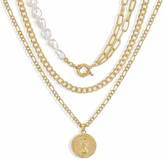 iF YOU Collares vintage con capas de oro para mujer, a la moda, con...