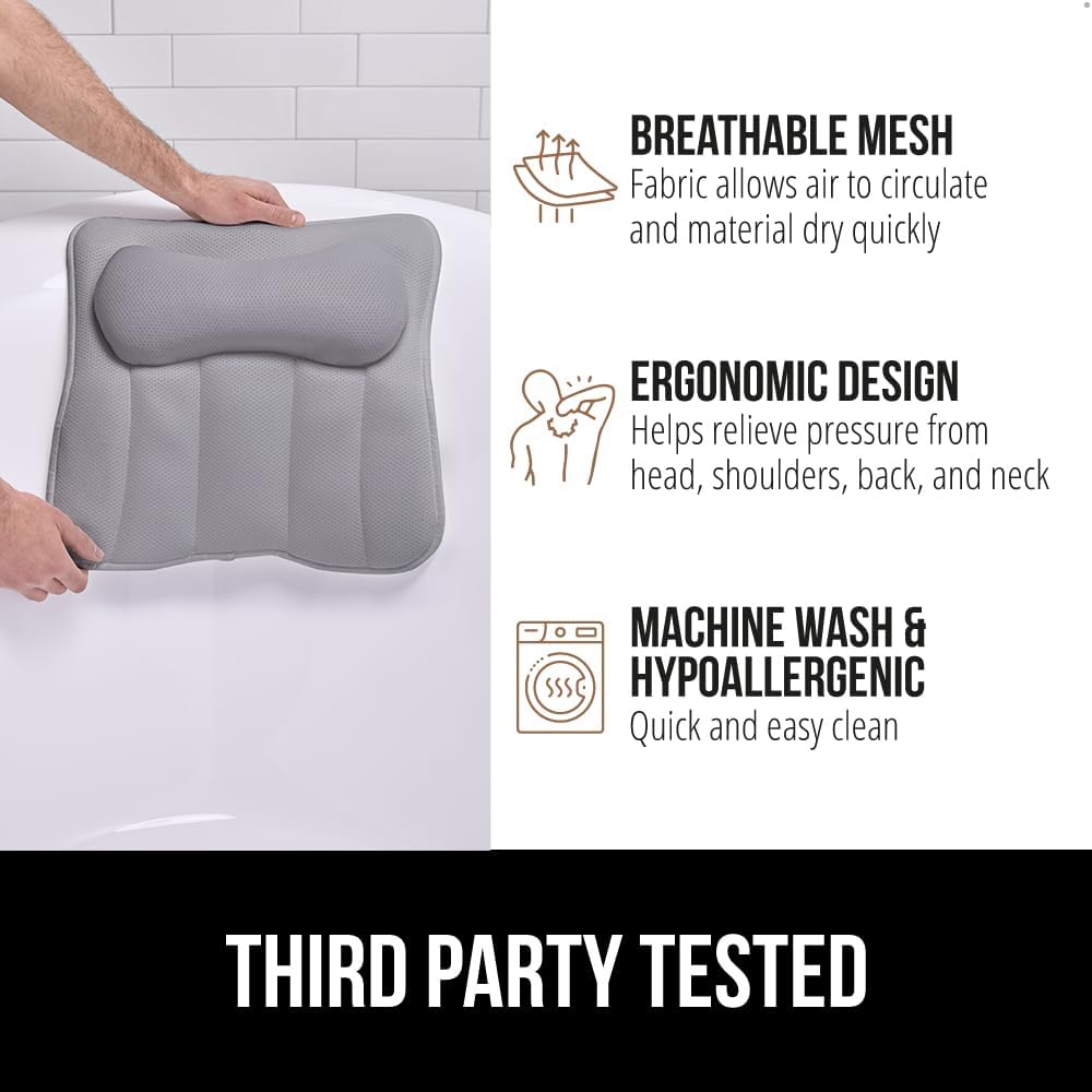 GORILLA GRIP Almohada de baño para tina con potentes ventosas de su...