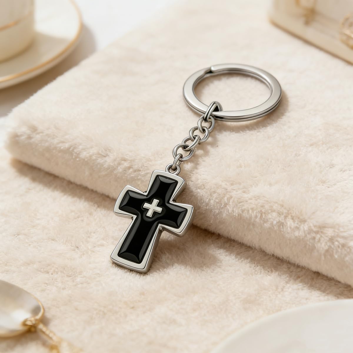 Rikhiua Llavero de cruz con corazón, regalo religioso cristiano de...