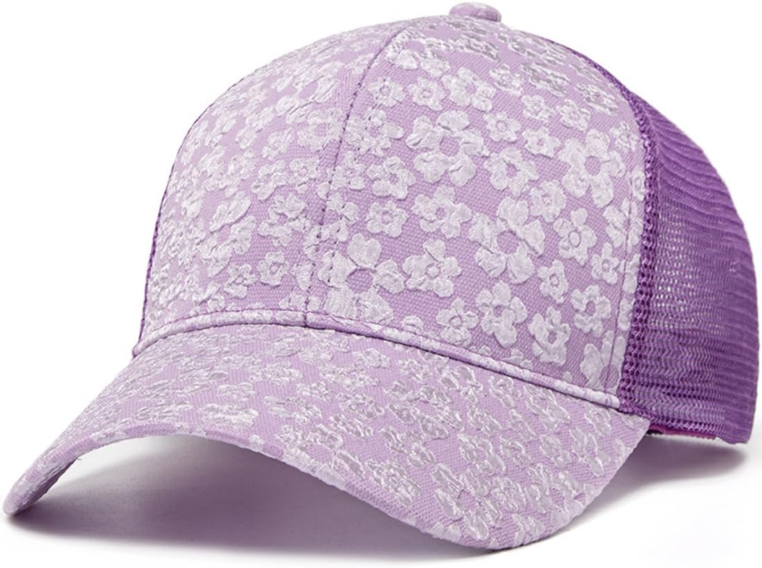 Xilery Gorra de béisbol de malla para mujer, diseño de flores de ve...