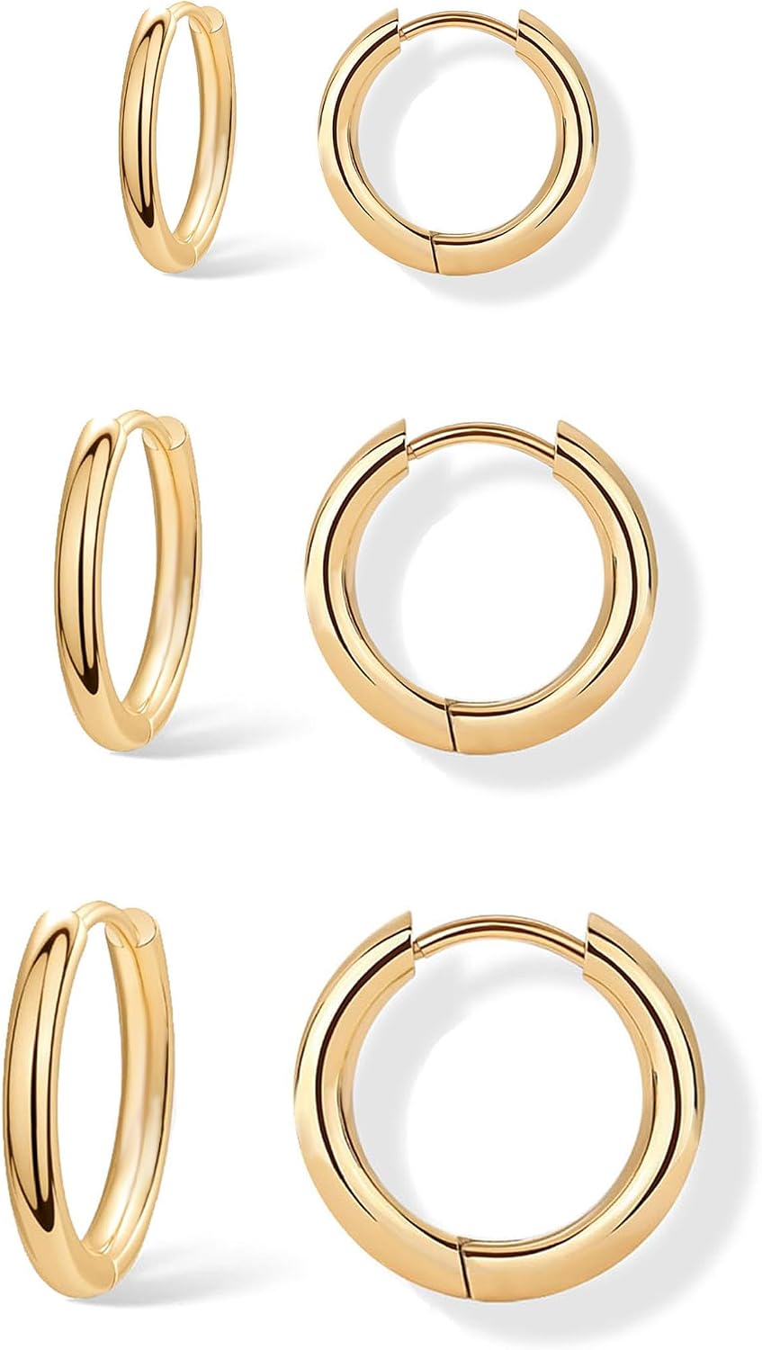 Juego de 3 pares de aretes de aro de oro para mujer, joyería de mod...