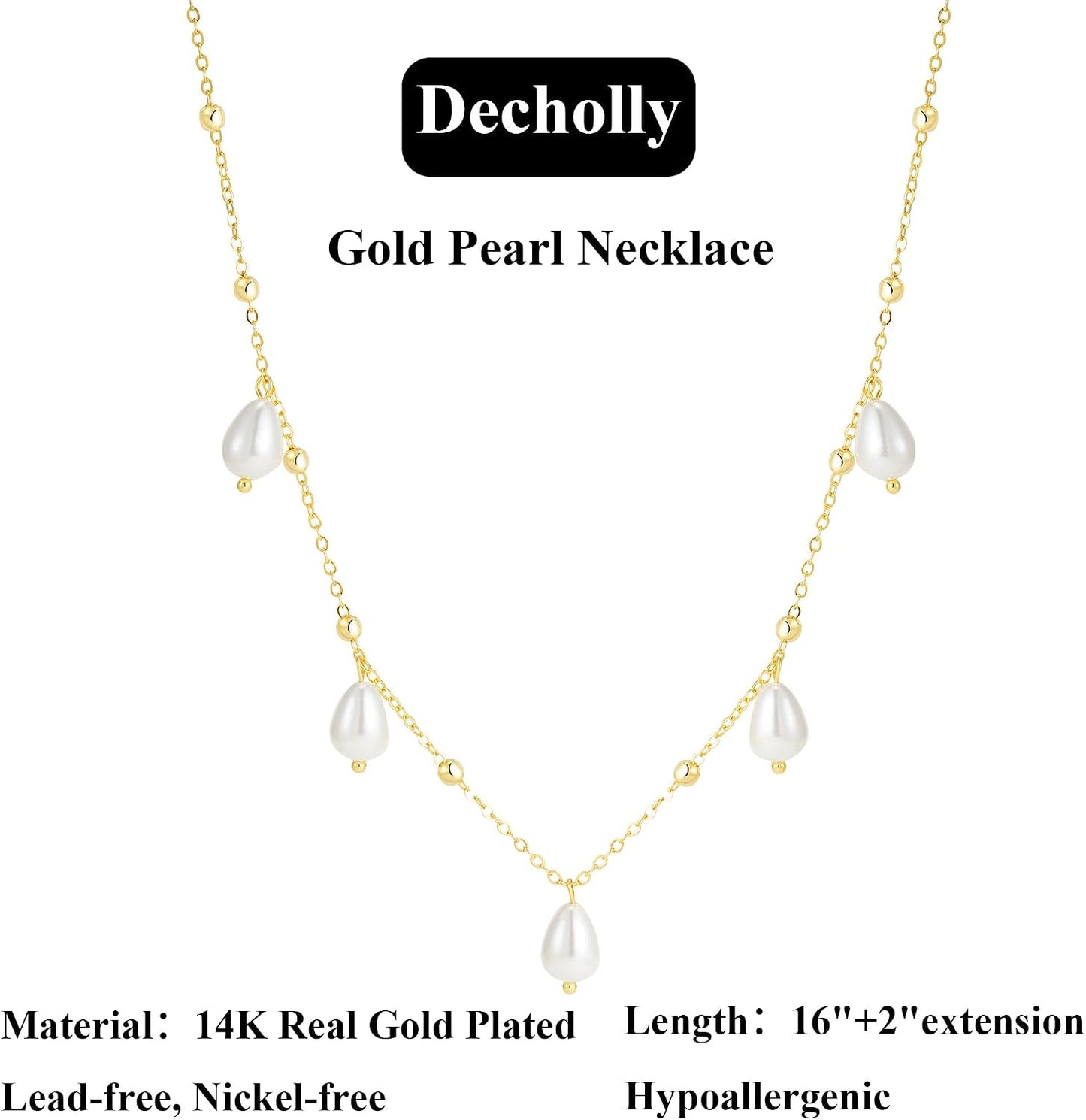 Decholly - Collares de perlas doradas para mujer, a la moda. Collar...