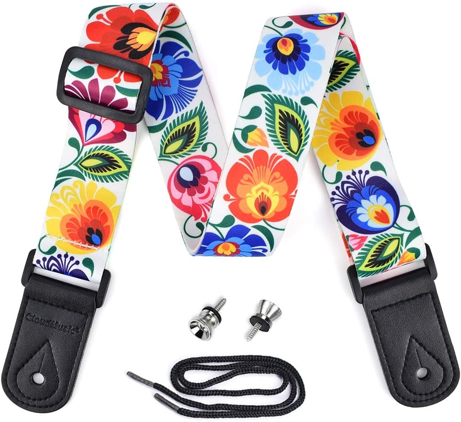 CLOUDMUSIC Correa de ukelele flores de pavo real en blanco | Tenor...
