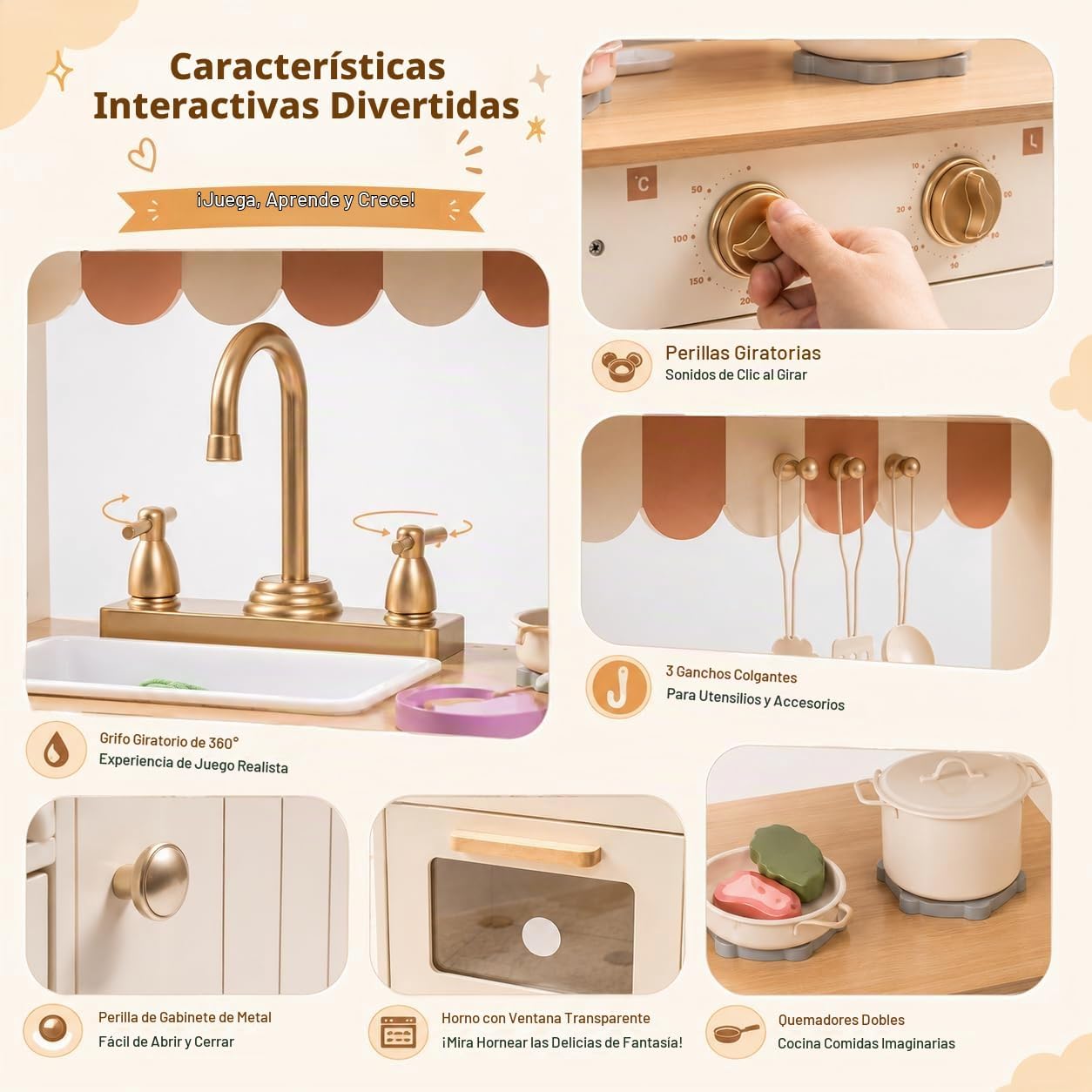 ROBUD Cocina de Juguete, Juego de Cocina de Madera para Niños con D...