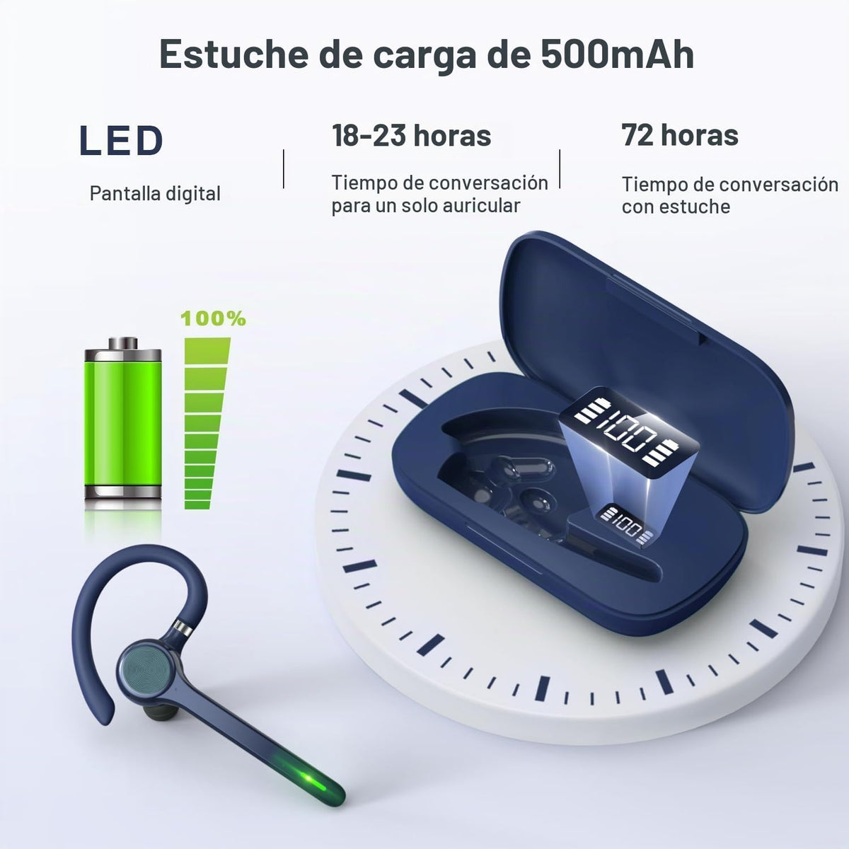 HEIBAS Auriculares Bluetooth, auricular inalámbrico con micrófono p...