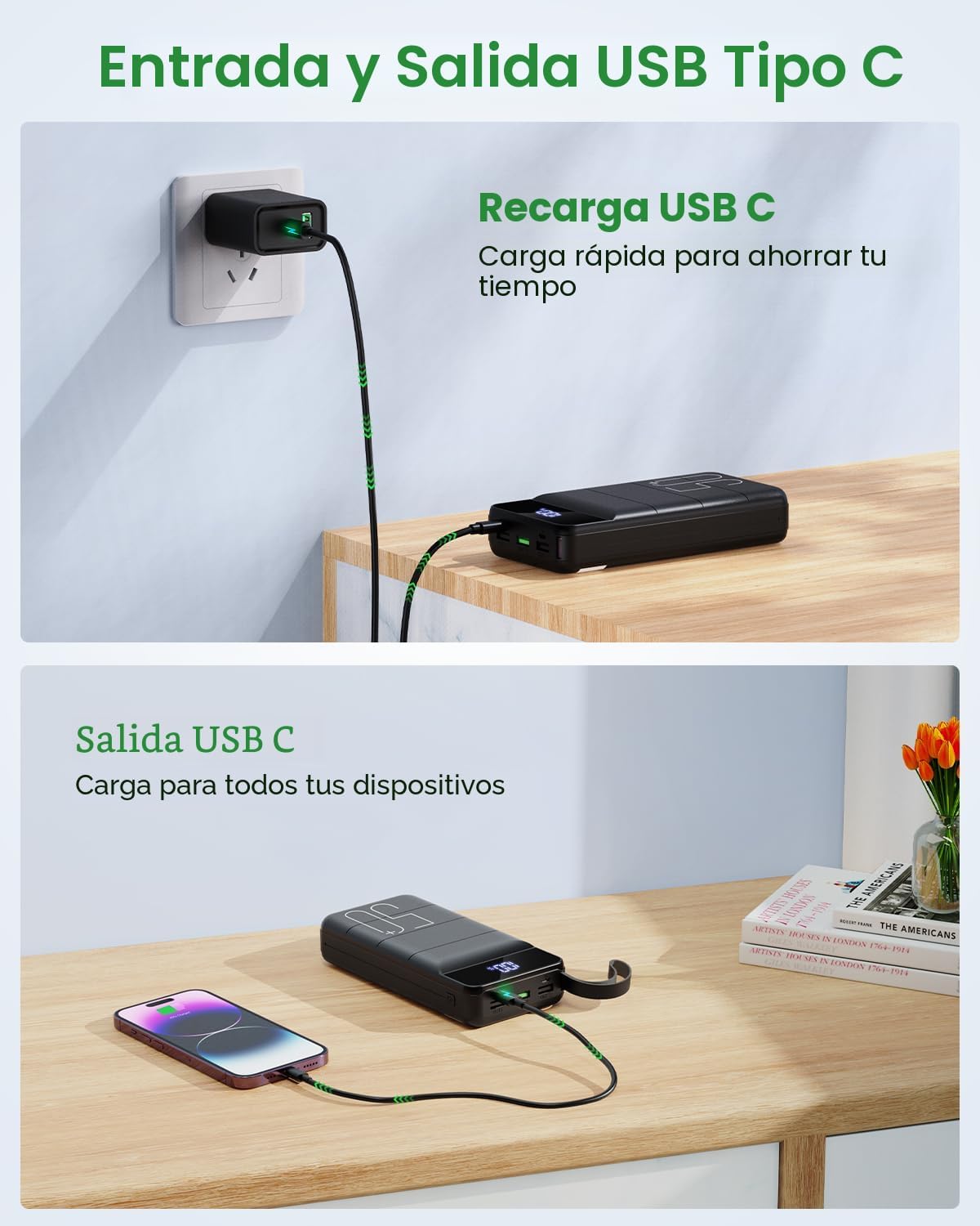 Banco de Energía de Carga Rápida 50000mAh - Cargador Portátil 22.5W...