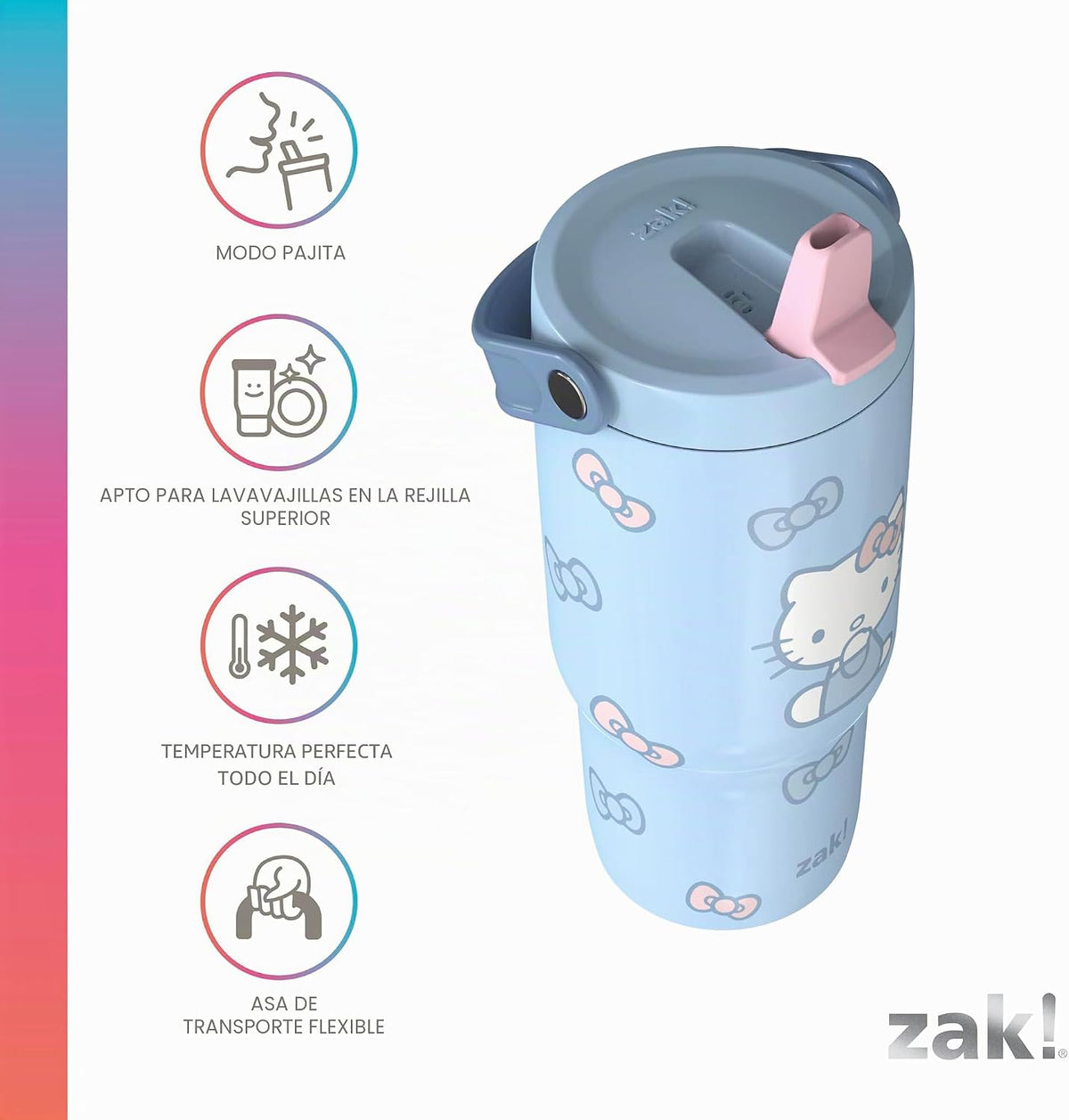 Zak Designs Sanrio Siply Sutton - Vaso para la escuela o viajes, bo...
