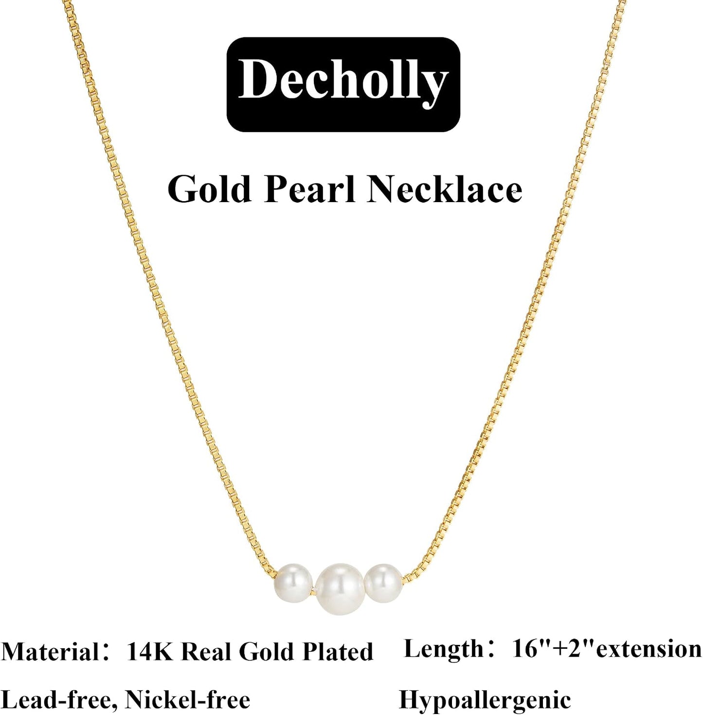 Decholly - Collares de perlas doradas para mujer, a la moda. Collar...