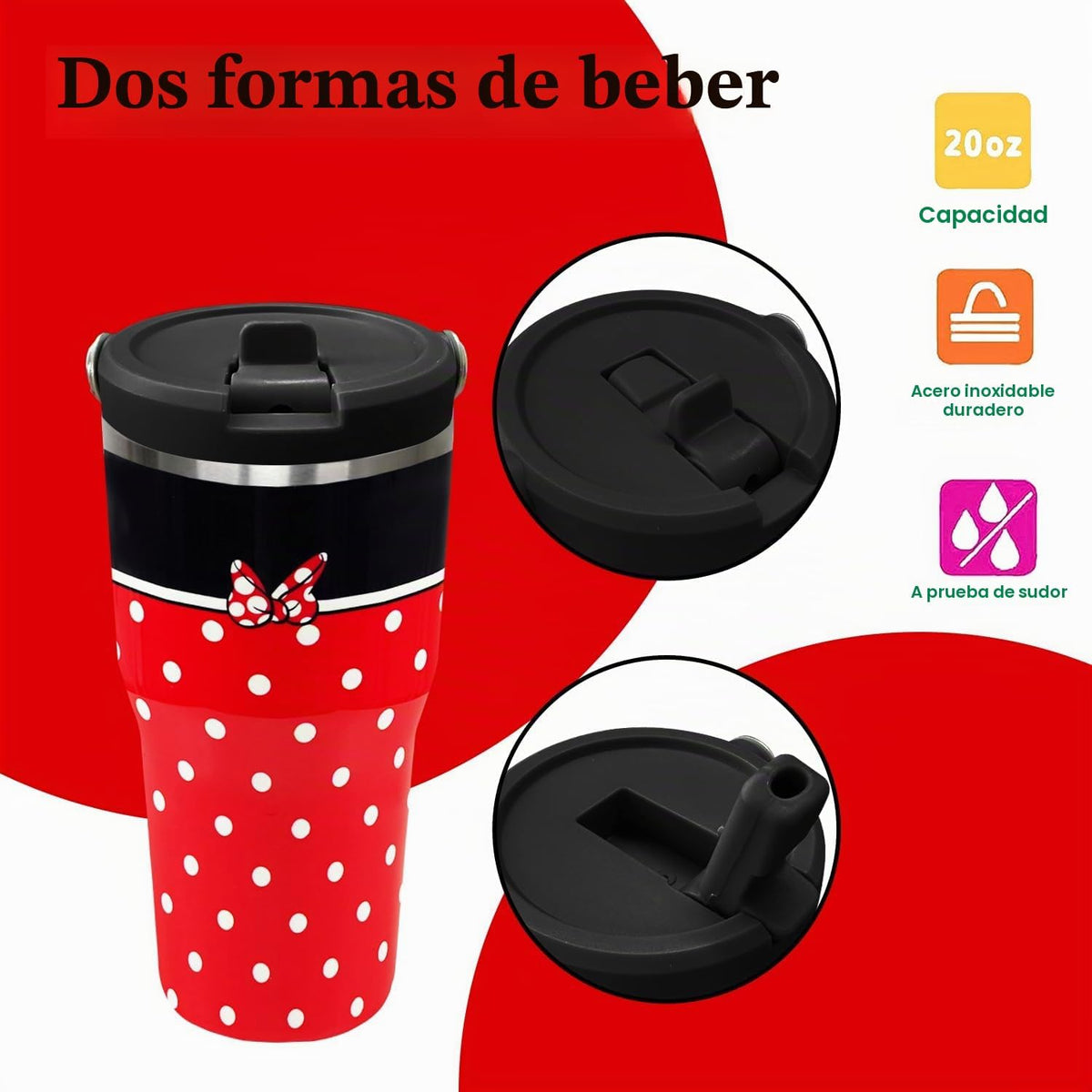 Sxdcfrs Vaso de ratón de dibujos animados de 20 oz con popote y man...