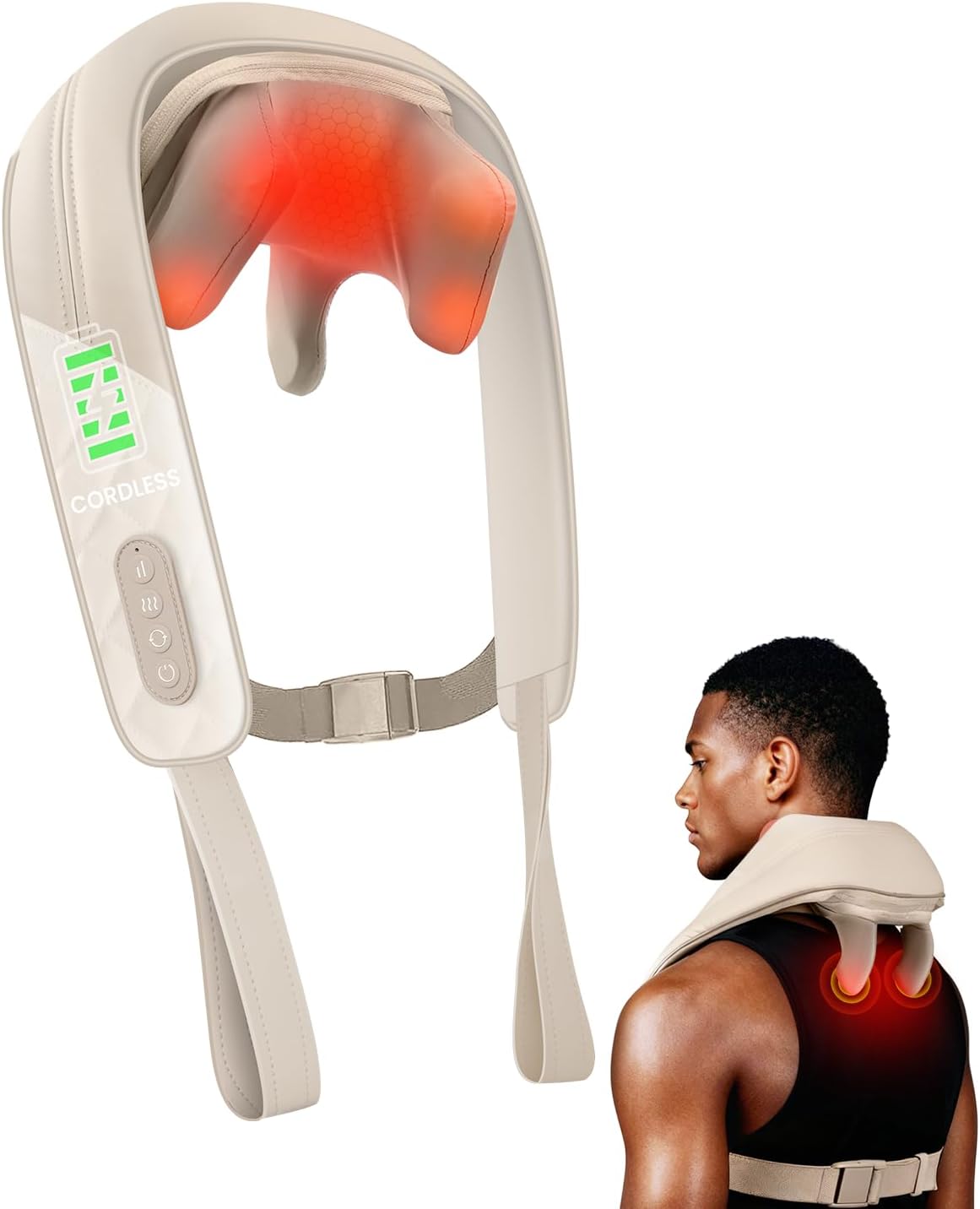 Snailax masajeador de cuello inalámbrico con calor, masajeador de c...