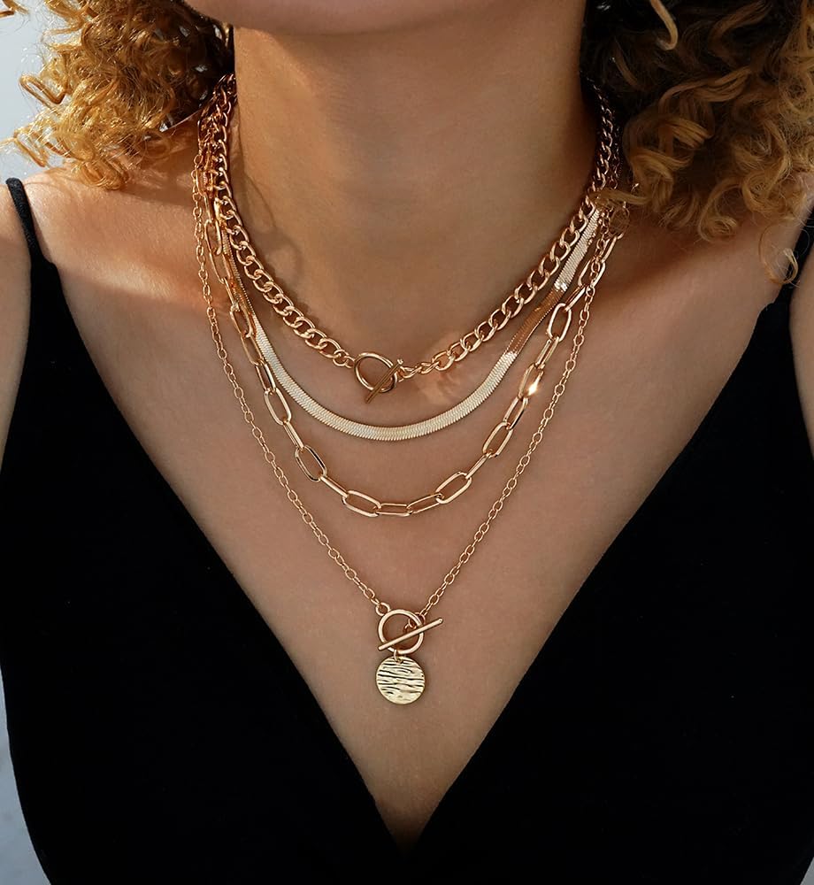 iF YOU Collares vintage con capas de oro para mujer, a la moda, con...