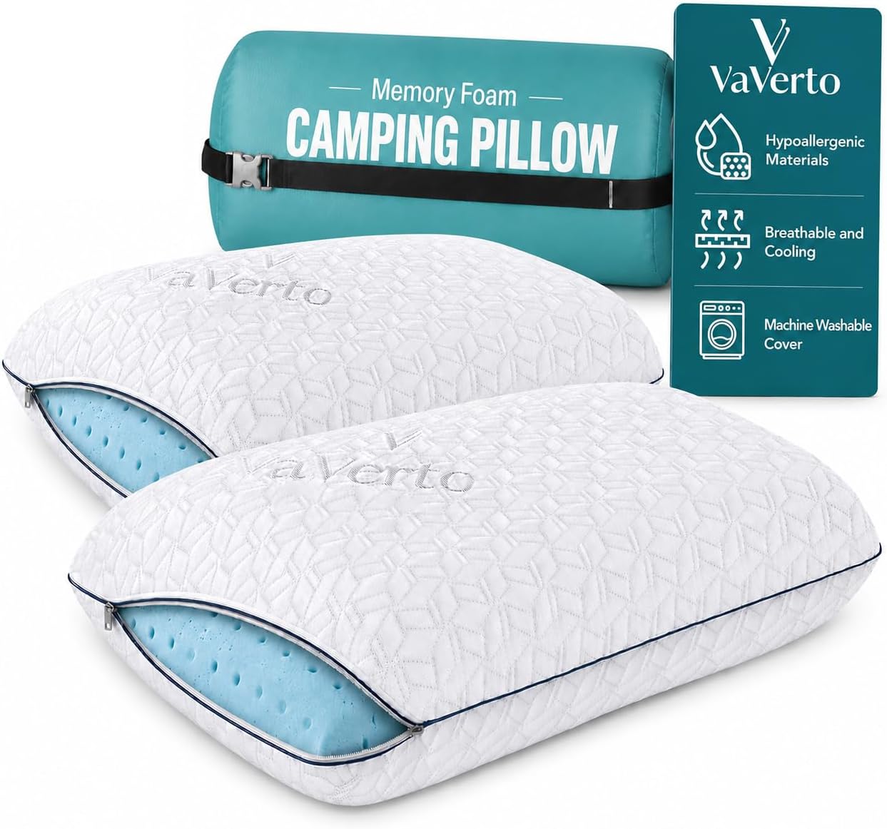 Vaverto Almohada pequeña de espuma viscoelástica para camping, paqu...
