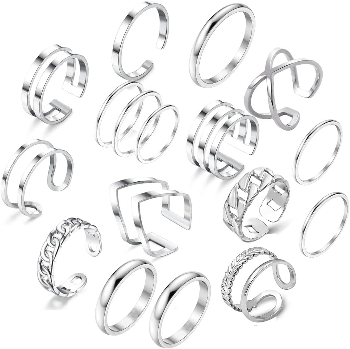 PINCHUAN Juego de 17 anillos de plata para nudillos para mujer, jue...