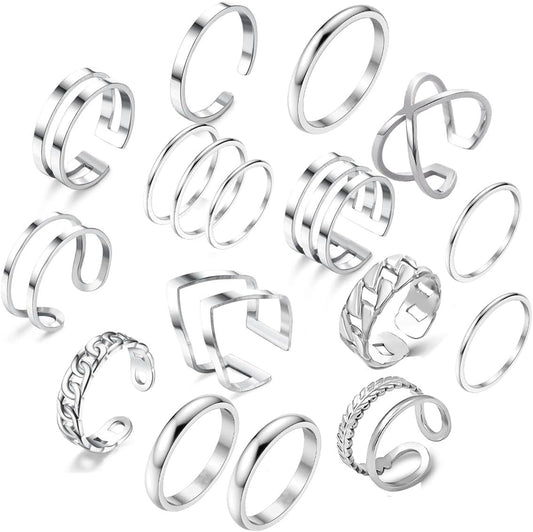 PINCHUAN Juego de 17 anillos de plata para nudillos para mujer, jue...
