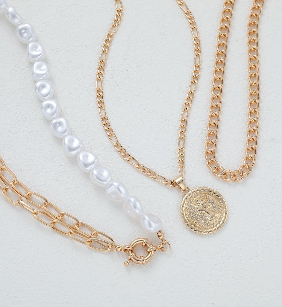iF YOU Collares vintage con capas de oro para mujer, a la moda, con...