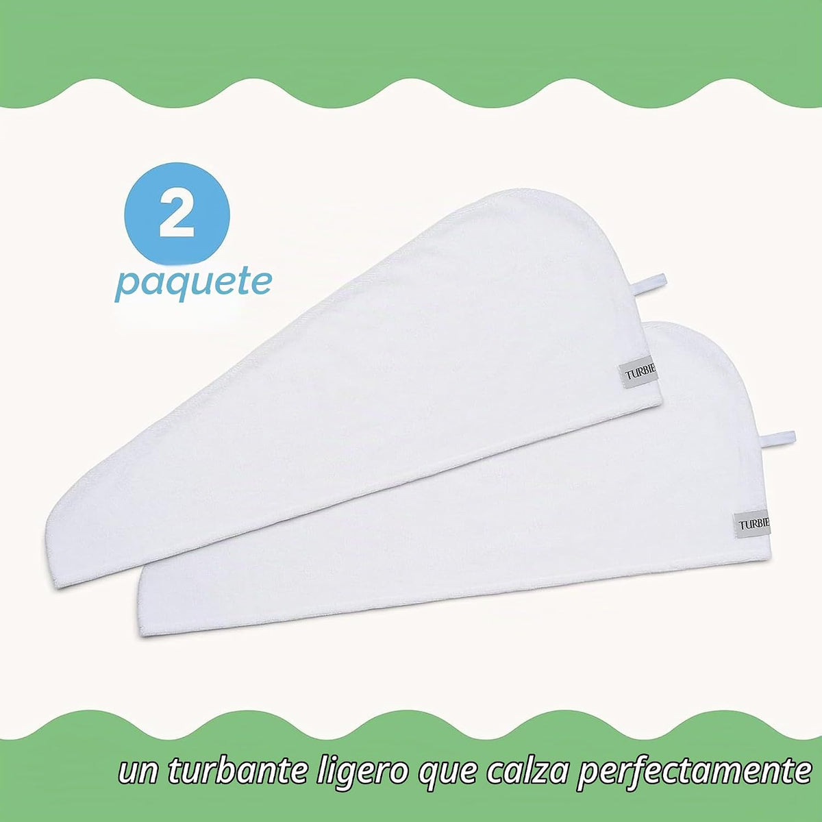 Turbie Twist - Toalla de microfibra extra larga, color blanco y bla...