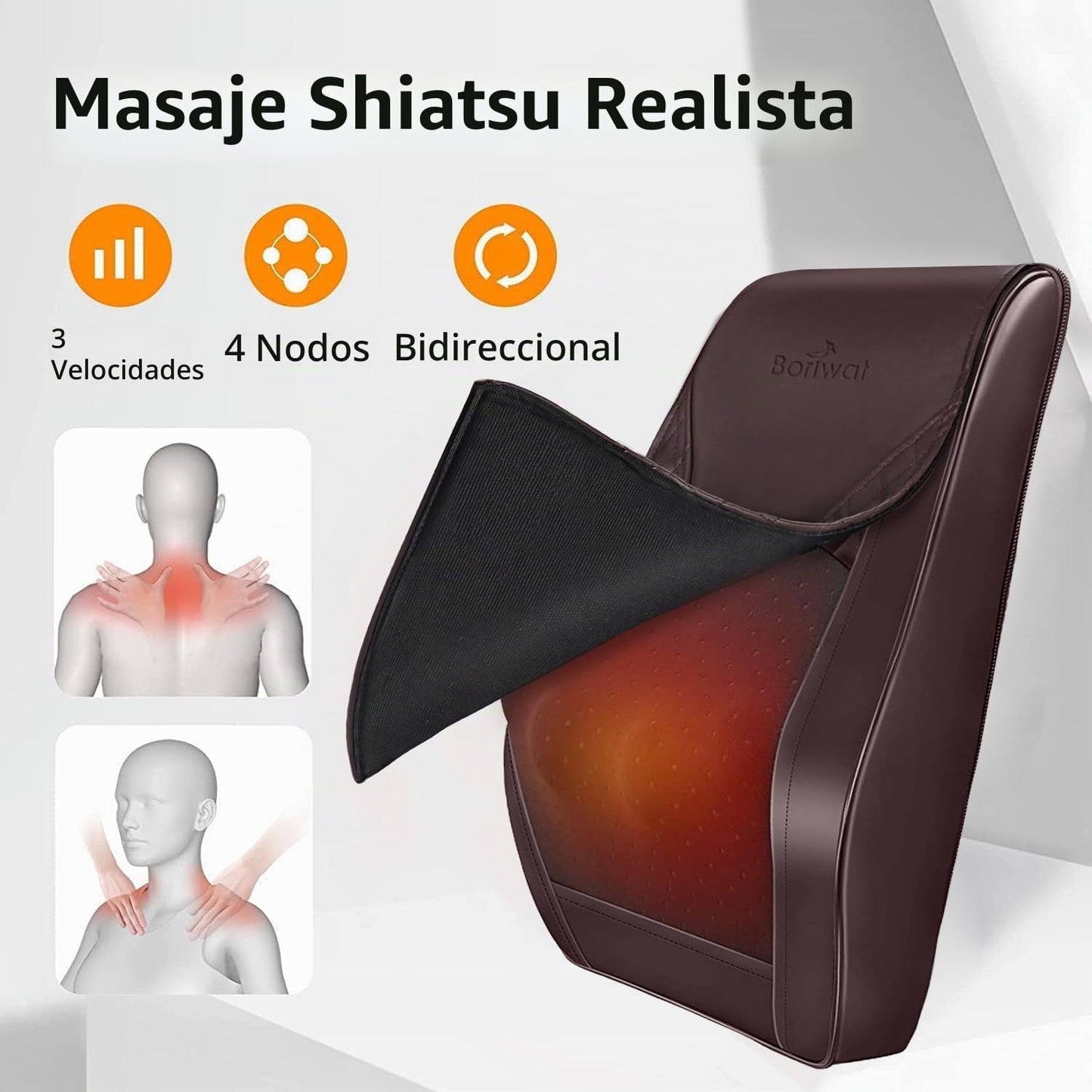 Boriwat Masajeador de espalda con calor, masajeadores para cuello y...