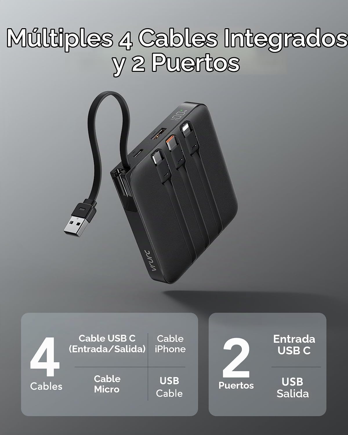 VRURC Cargador portátil de 20000 mAh de carga rápida de 20 W con 4...