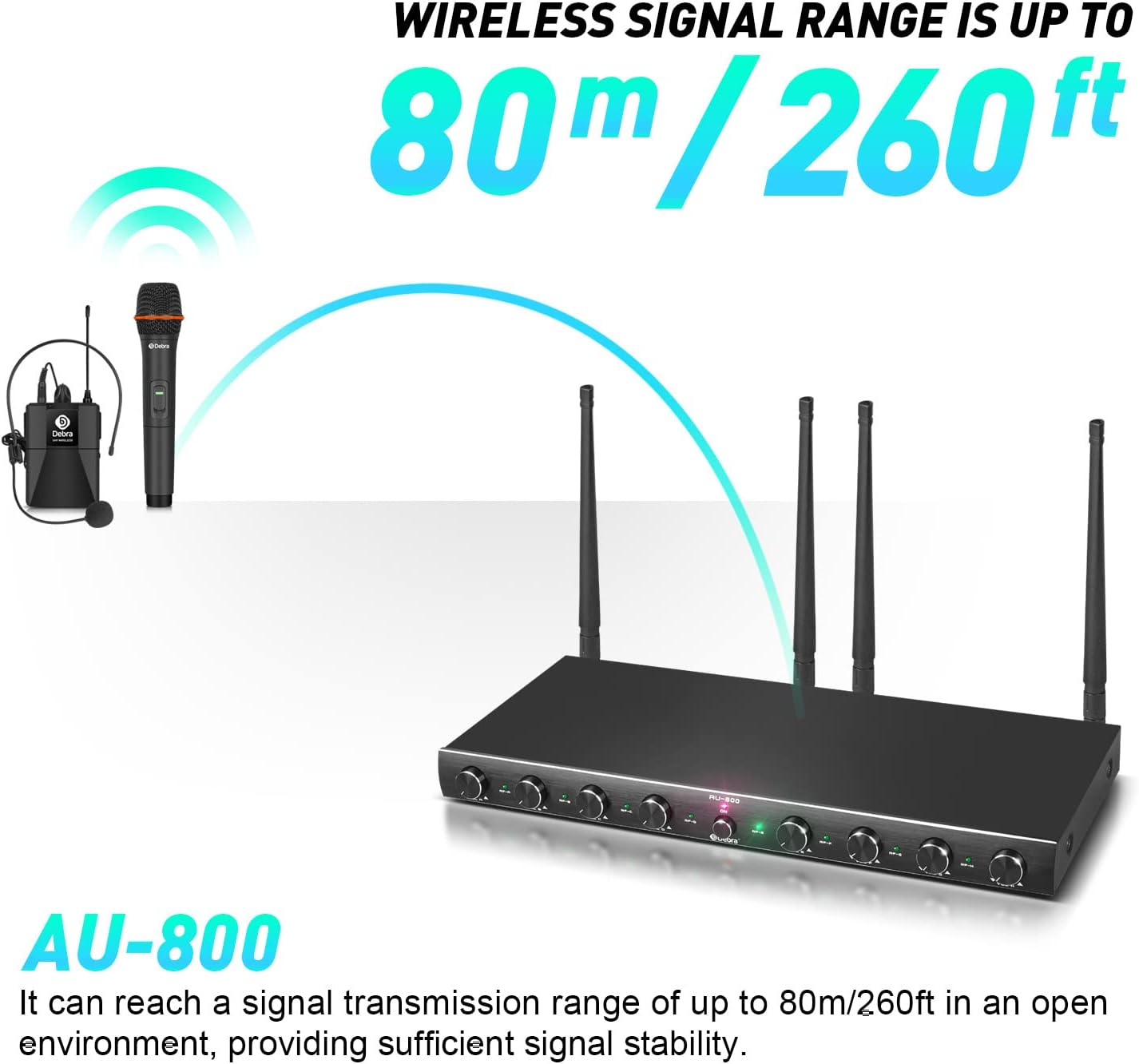 D Debra Audio AU800 Pro UHF - Sistema de micrófono inalámbrico de 8...