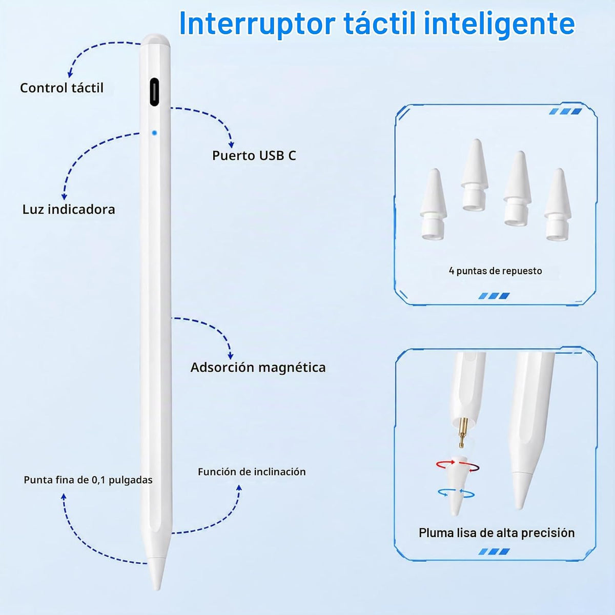 Lápiz capacitivo para iPad Apple: Carga rápida para lápiz de Apple...
