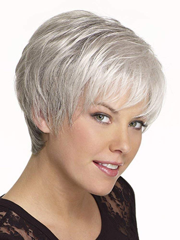 EMMOR Pelucas cortas de mezcla de cabello humano gris plateado de f...