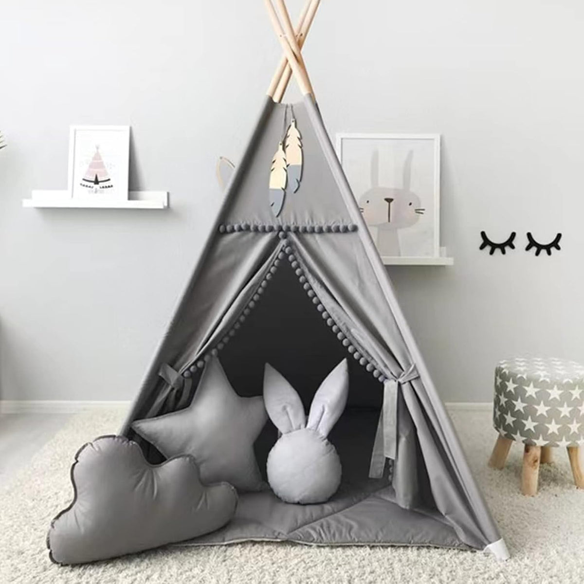 RONGFA Tienda de campaña tipi para niños con pompón blanco - Tienda...