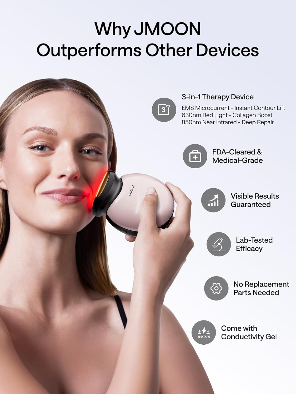 JMOON Dispositivo Facial de Microcorriente, M30U Terapia de Luz Roj...