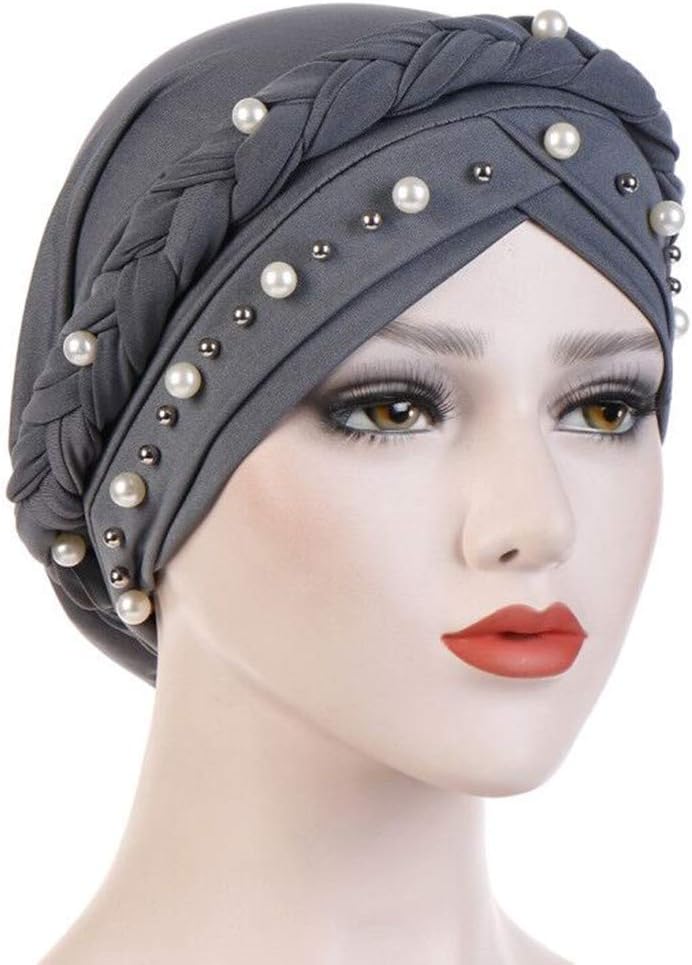 YiYi Operation Sombrero turbante de hiyab trenzado con cuentas de p...