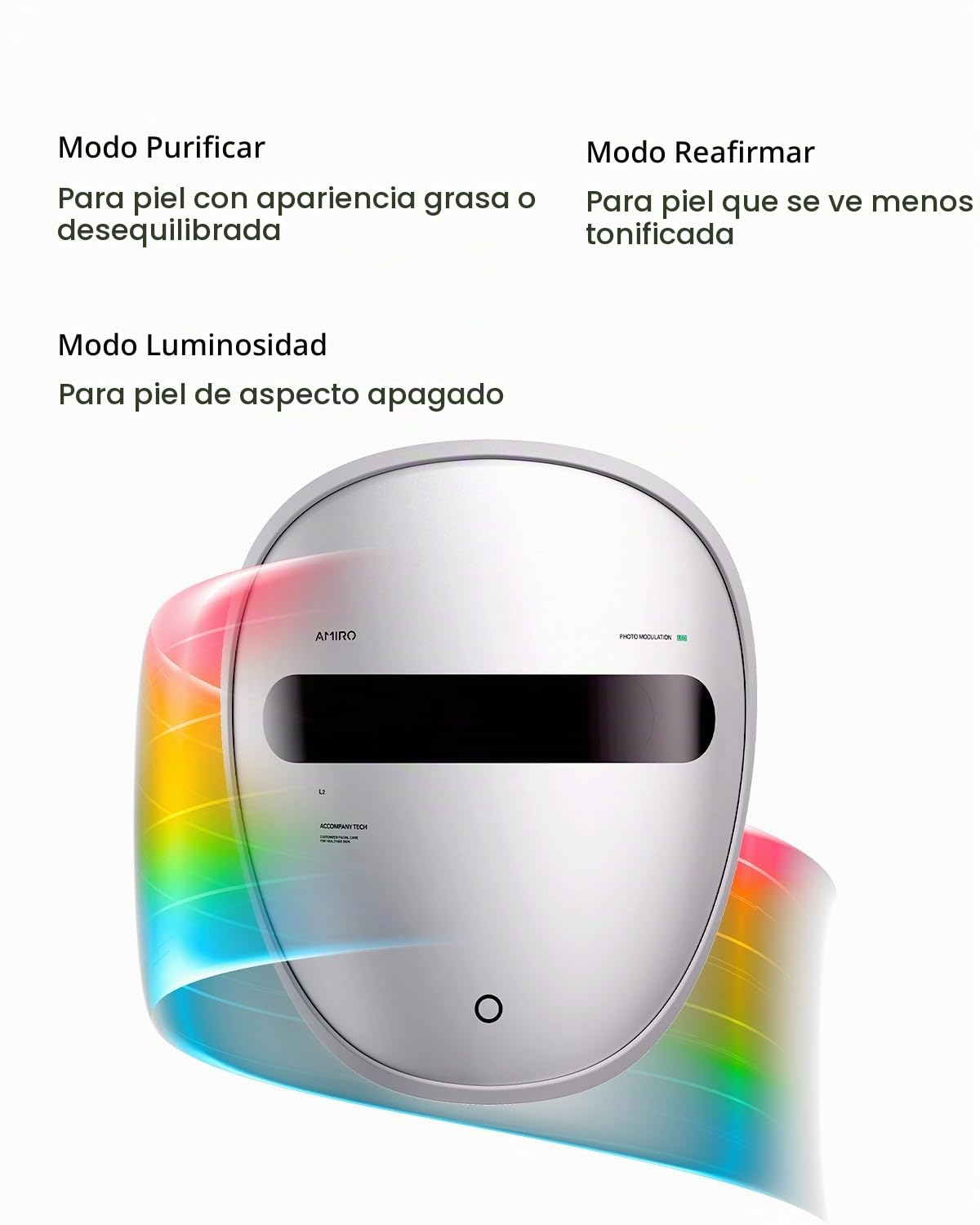 AMIRO Máscara de terapia de luz 5 en 1 para cara con 3 modos, plata...