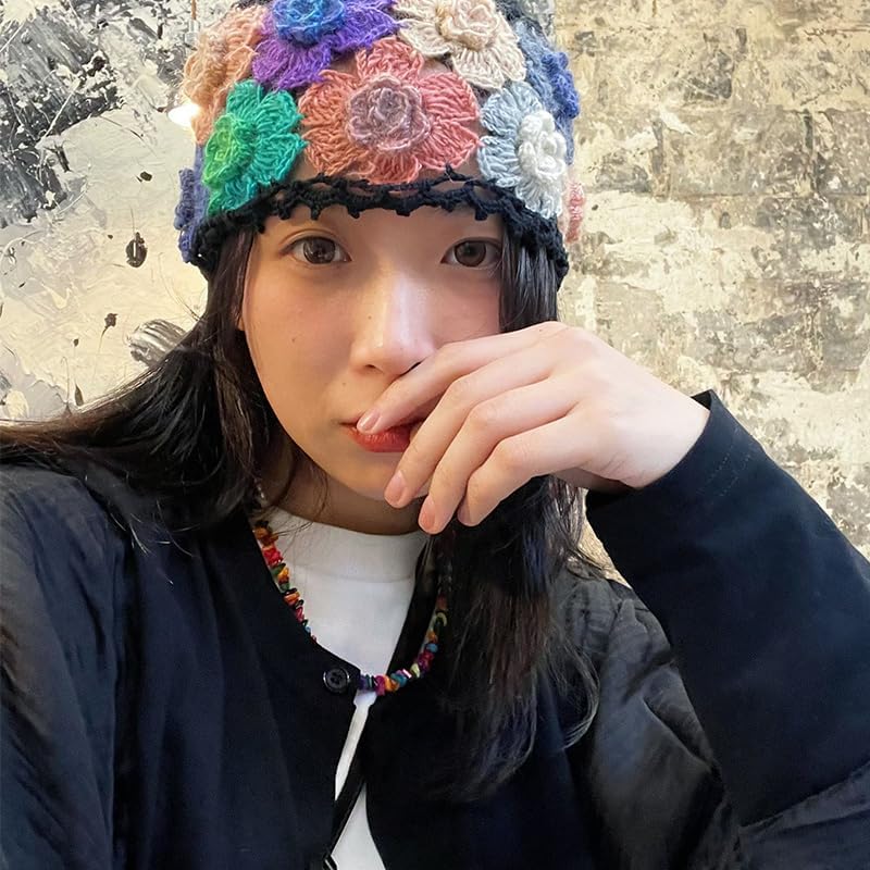 SHIDXIB 1 gorro de punto con diseño de flores de ganchillo, estilo...