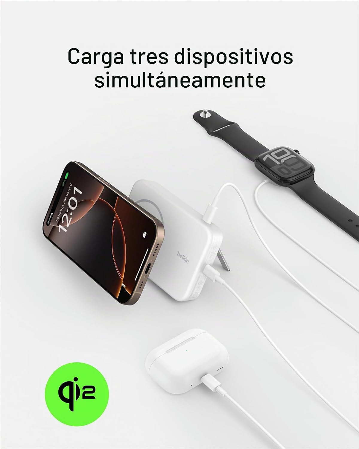 Belkin Cargador portátil, batería externa de 10000 mAh con Qi2, car...