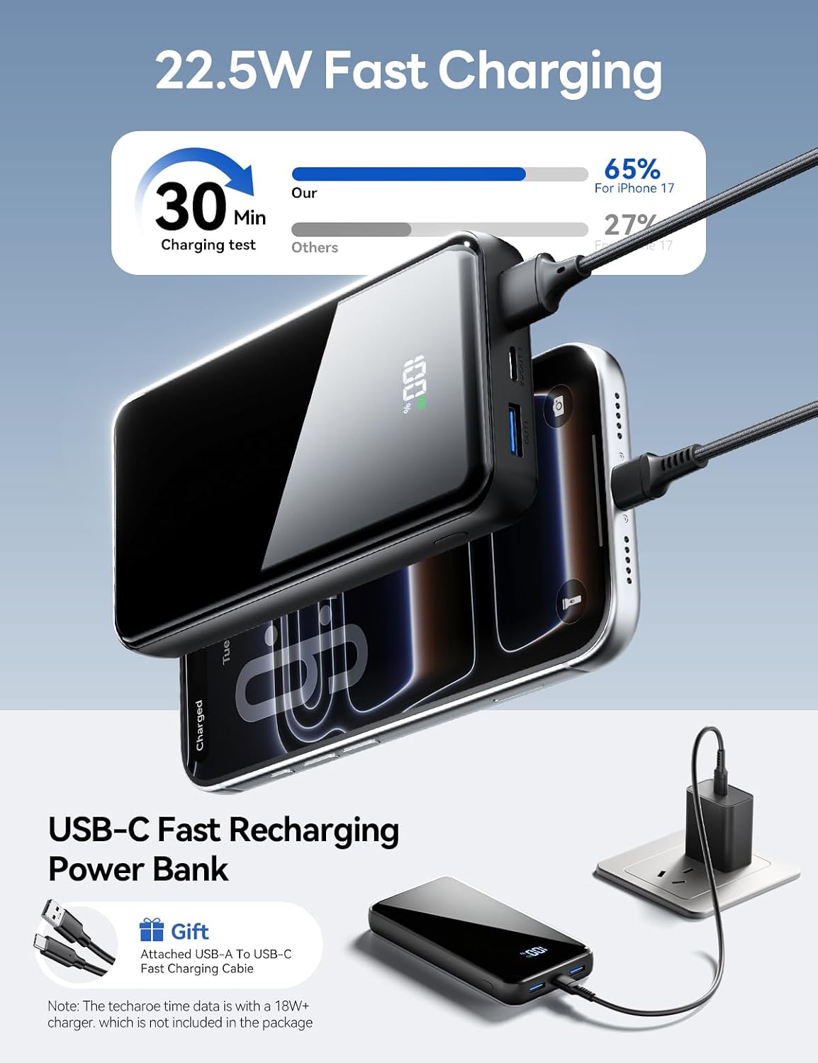 Cargador portátil 50000mAh, 4 cables incorporados,Banco de energía...