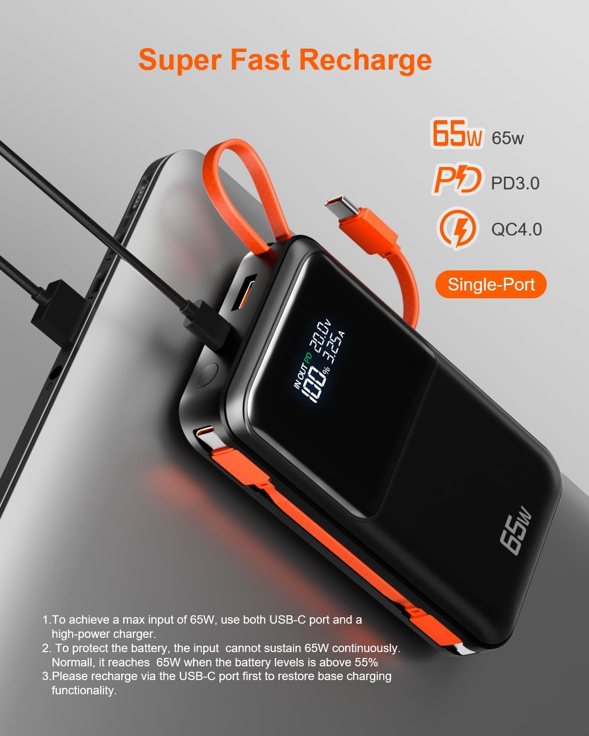 Feidyns Cargador portátil de 65 W para laptop (amarillo-65w)