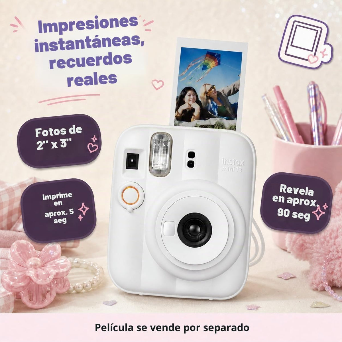 Fujifilm Instax Mini 13 - Cámara instantánea color blanco arcilla +...