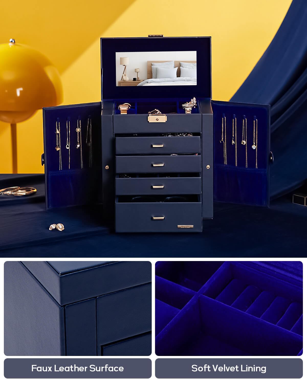 Homde - Joyero grande para mujer: organizador de 5 capas con cerrad...