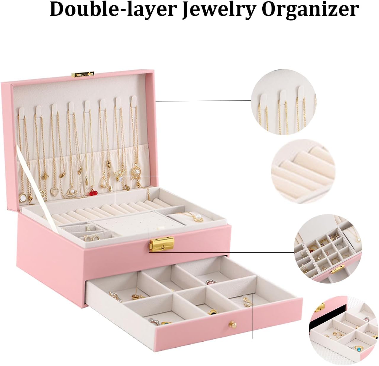 GUOER Caja organizadora de joyas para mujer, organizador de joyas g...