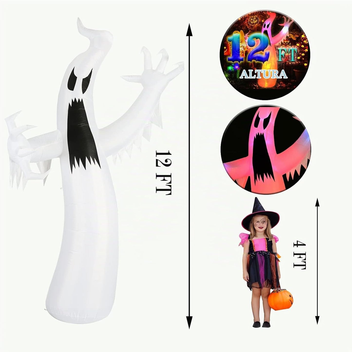 Inflables de Halloween de 12 pies, fantasma colorido al aire libre,...