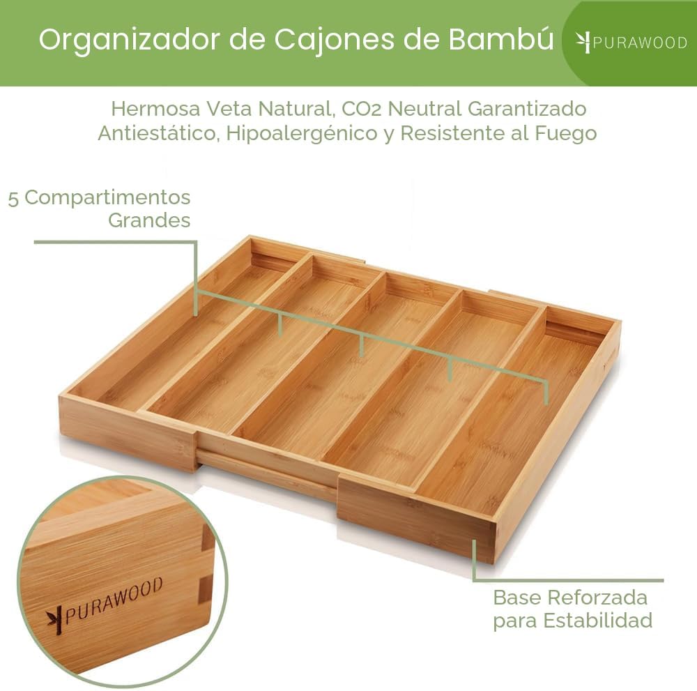 Organizador de cajón de cocina Purawood, paquete de 2 - Organizador...
